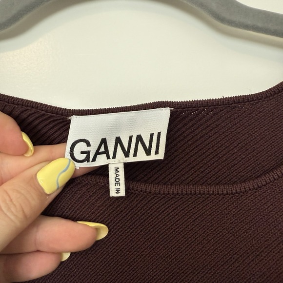 Ganni Ruched Ribbed-Knit Asymmetrical Mini Dress NWOT Size XL  $445 MSRP - Picture 5 of 7